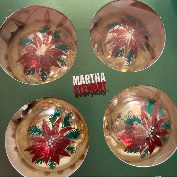 Set of 4 Christmas Ornaments with Poinsettias by Marta Stewart - Picture 2 of 14